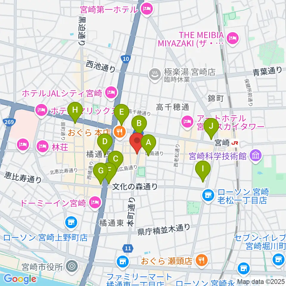 宮崎LIVE HOUSE ぱーく.周辺のコンビニエンスストア一覧地図