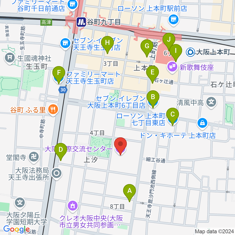 大阪国際交流センター周辺のコンビニエンスストア一覧地図