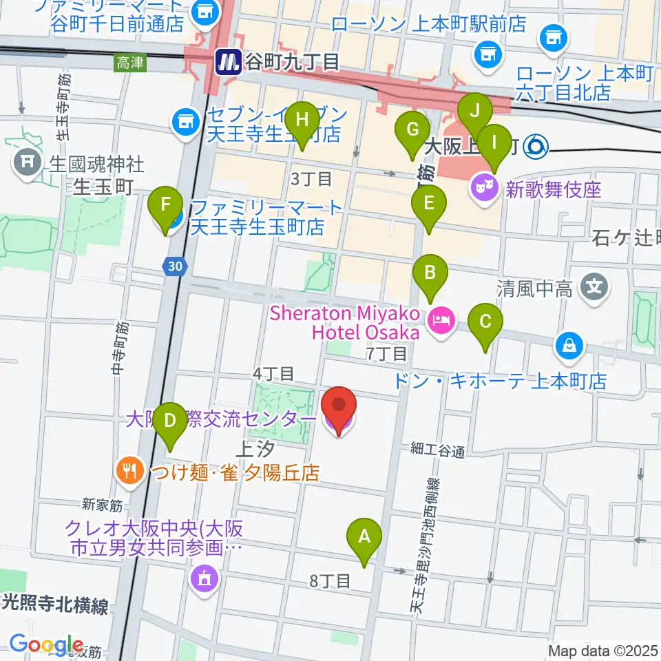 大阪国際交流センター周辺のコンビニエンスストア一覧地図