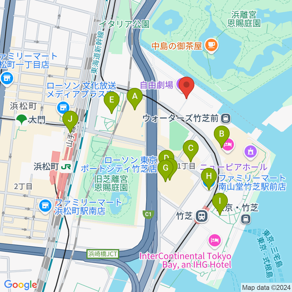 自由劇場周辺のコンビニエンスストア一覧地図