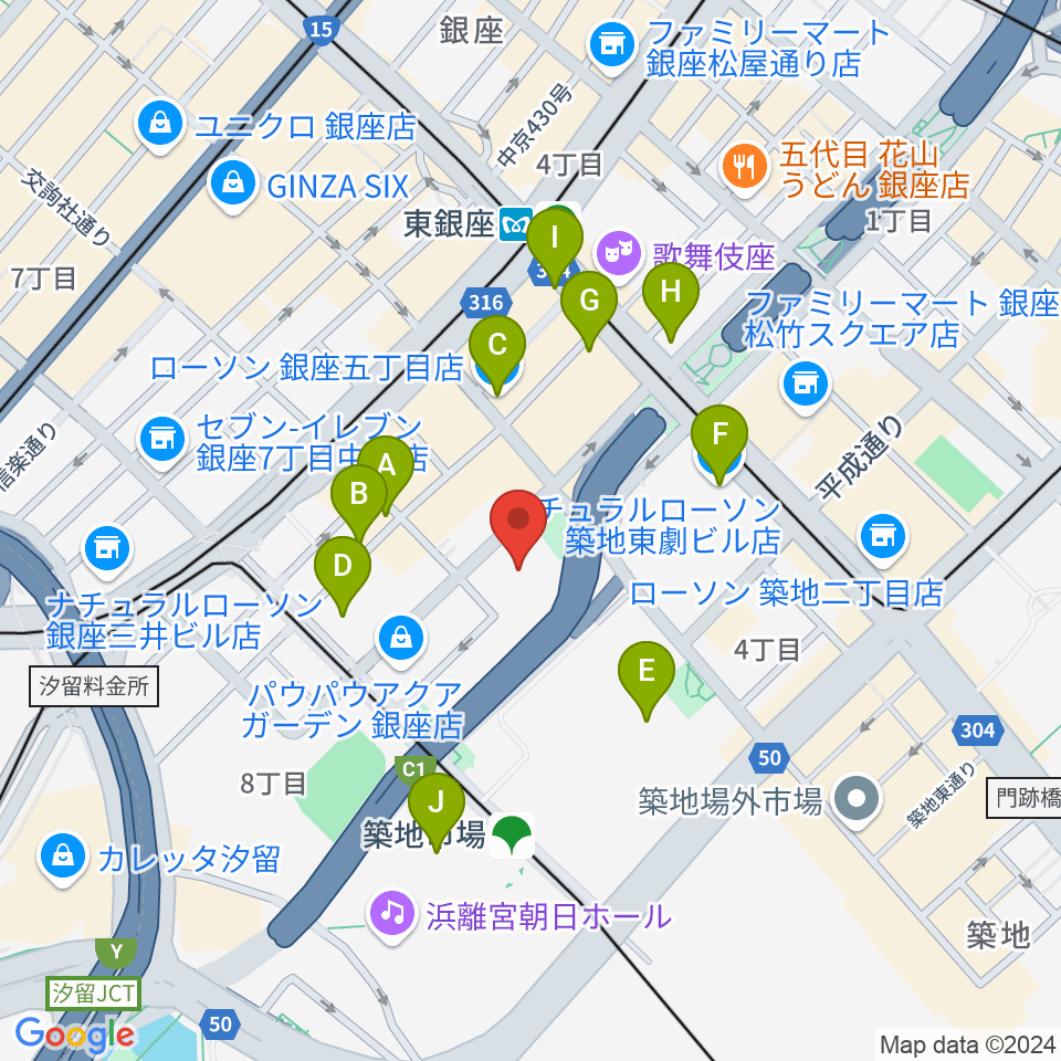 新橋演舞場周辺のコンビニエンスストア一覧地図