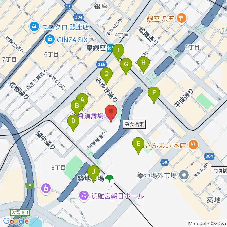 新橋演舞場周辺のコンビニエンスストア一覧地図