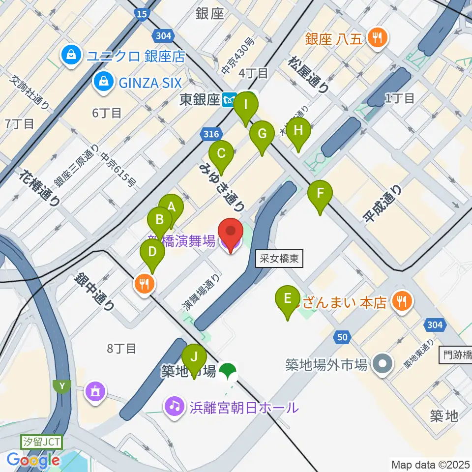 新橋演舞場周辺のコンビニエンスストア一覧地図