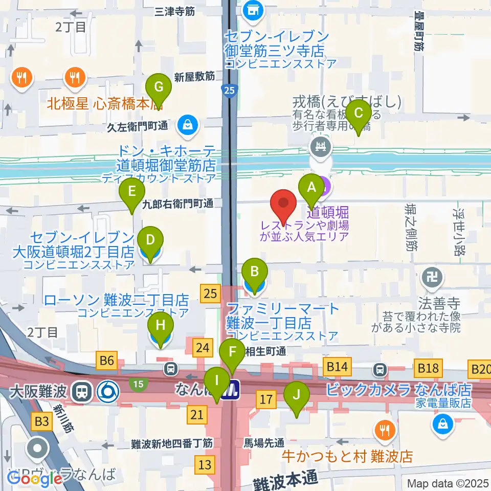 大阪松竹座周辺のコンビニエンスストア一覧地図