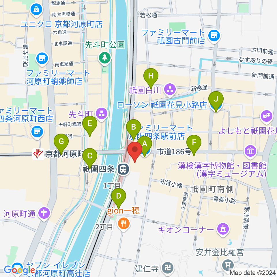 京都四條南座周辺のコンビニエンスストア一覧地図