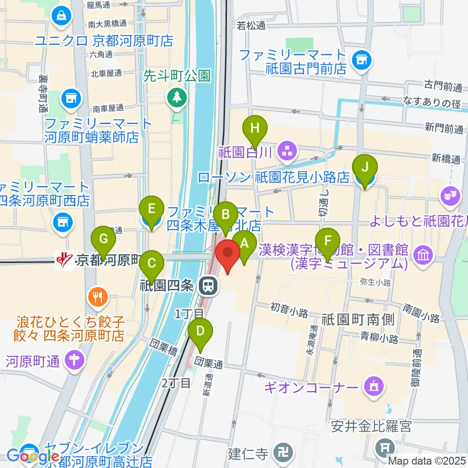 京都四條南座周辺のコンビニエンスストア一覧地図