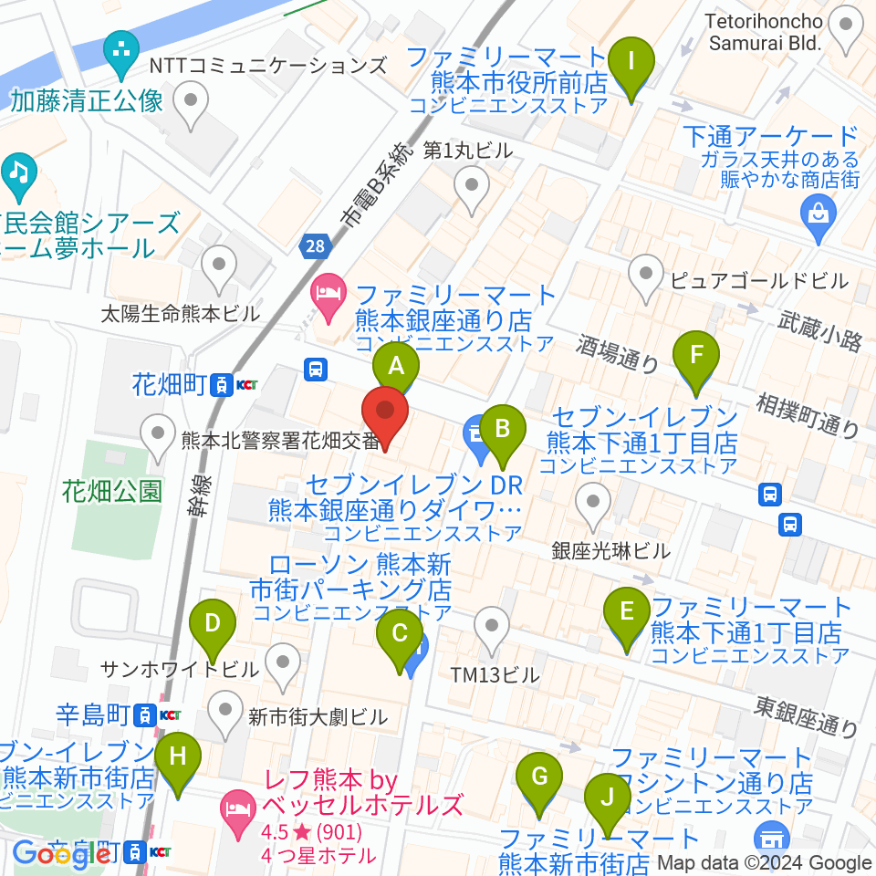 熊本TWO FIVE周辺のコンビニエンスストア一覧地図