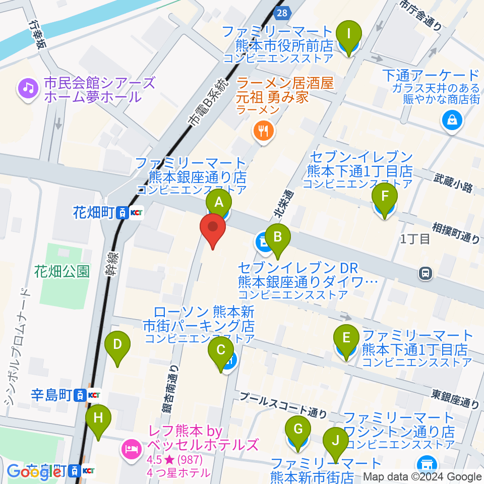 熊本TWO FIVE周辺のコンビニエンスストア一覧地図