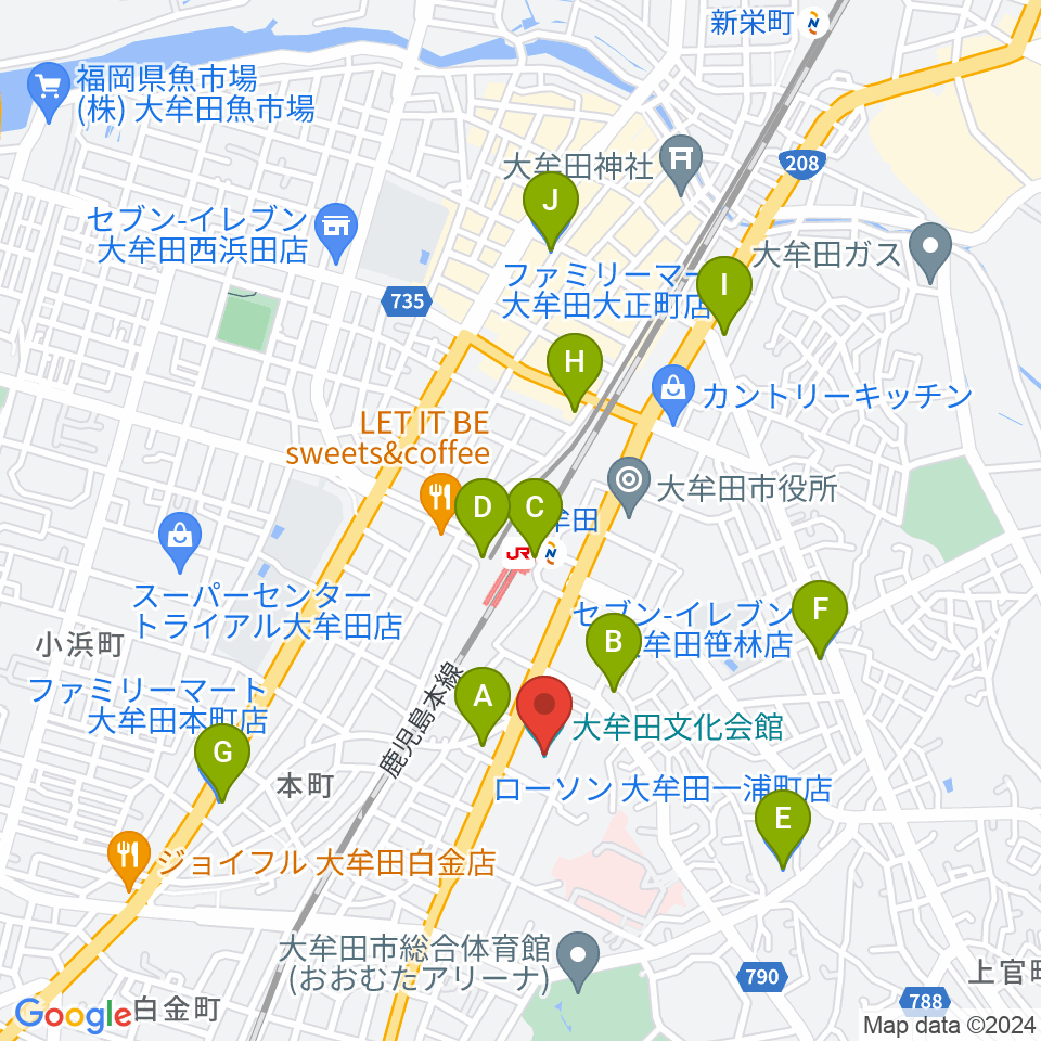 大牟田文化会館周辺のコンビニエンスストア一覧地図
