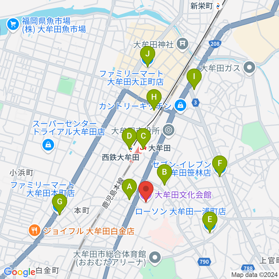 大牟田文化会館周辺のコンビニエンスストア一覧地図