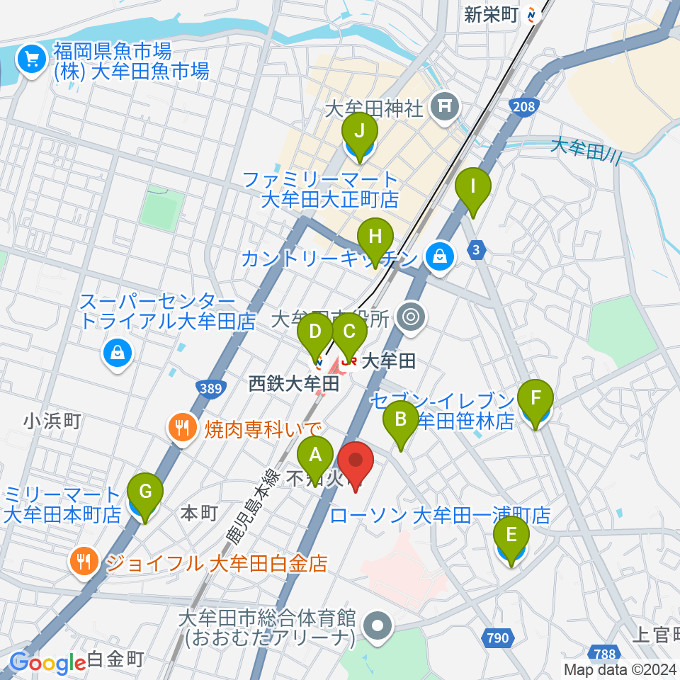 大牟田文化会館周辺のコンビニエンスストア一覧地図