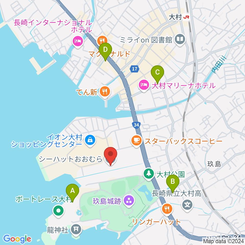 シーハットおおむら周辺のコンビニエンスストア一覧地図