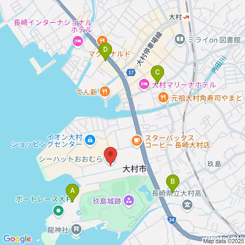 シーハットおおむら周辺のコンビニエンスストア一覧地図