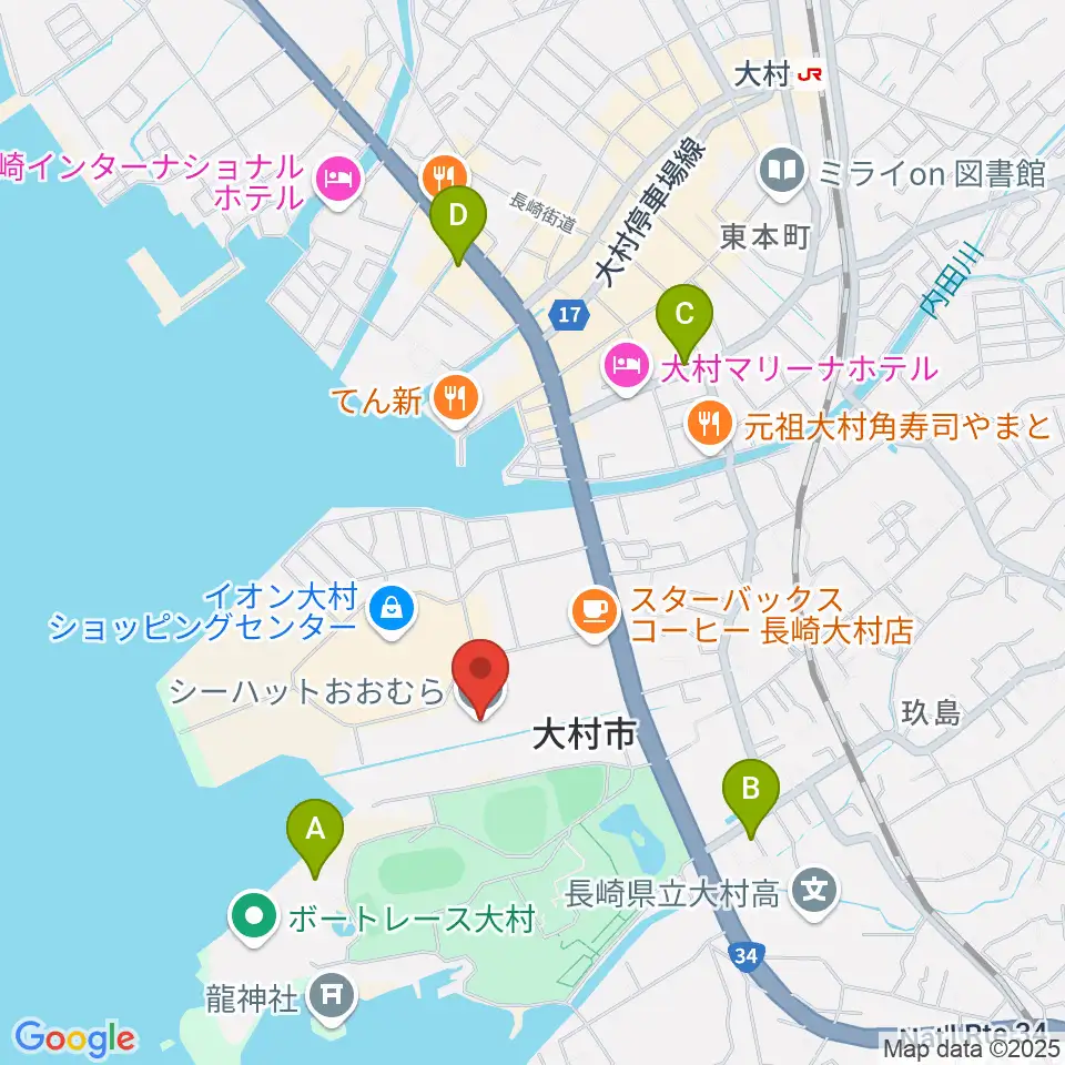 シーハットおおむら周辺のコンビニエンスストア一覧地図