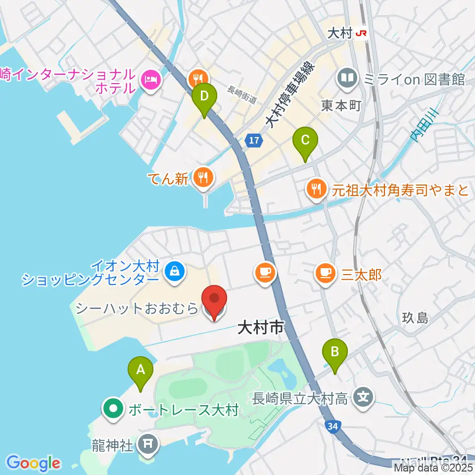 シーハットおおむら周辺のコンビニエンスストア一覧地図