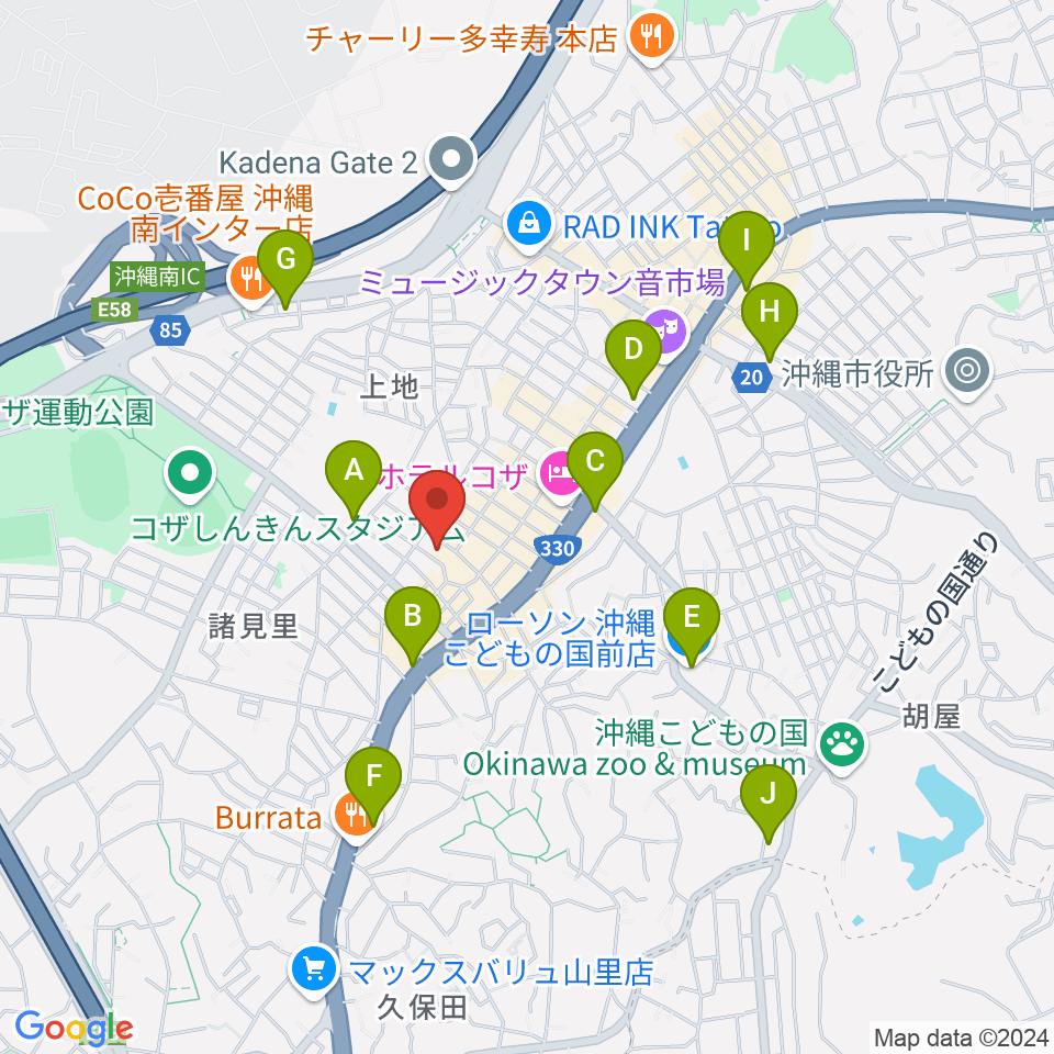 沖縄市立芸能館周辺のコンビニエンスストア一覧地図