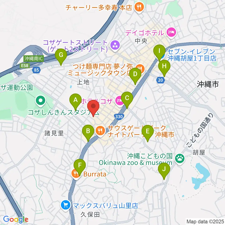 沖縄市立芸能館周辺のコンビニエンスストア一覧地図