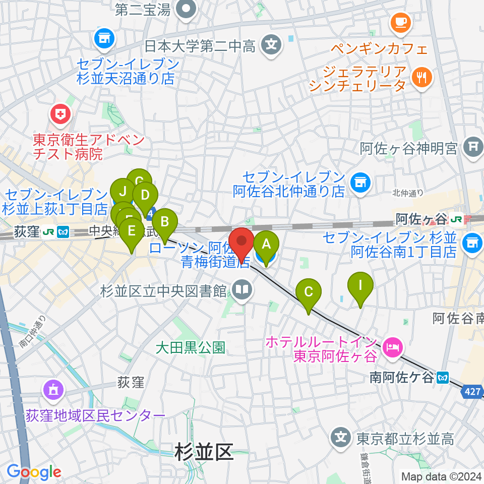 荻窪小劇場周辺のコンビニエンスストア一覧地図