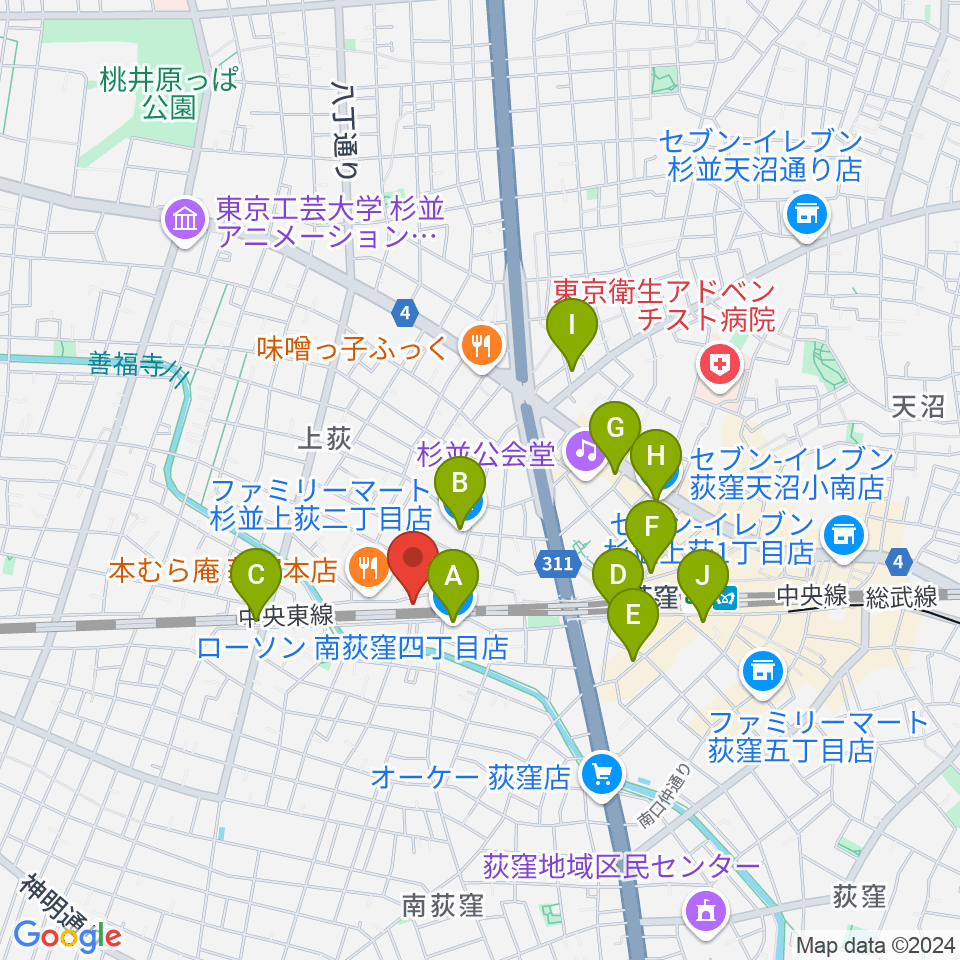 オメガ東京周辺のコンビニエンスストア一覧地図