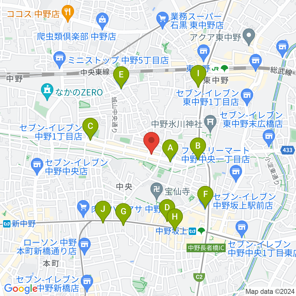 中野坂上RAFT周辺のコンビニエンスストア一覧地図