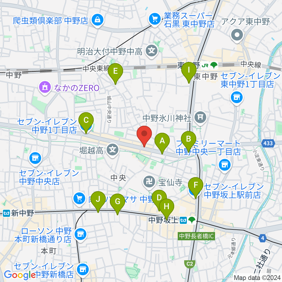 中野坂上RAFT周辺のコンビニエンスストア一覧地図