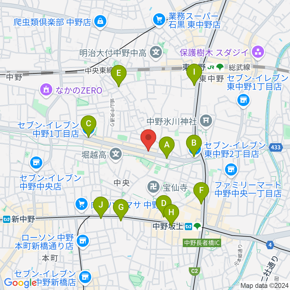 中野坂上RAFT周辺のコンビニエンスストア一覧地図