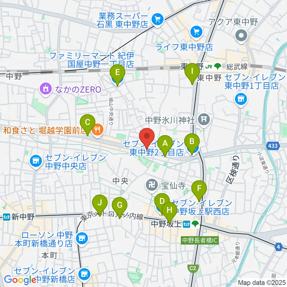 中野坂上RAFT周辺のコンビニエンスストア一覧地図