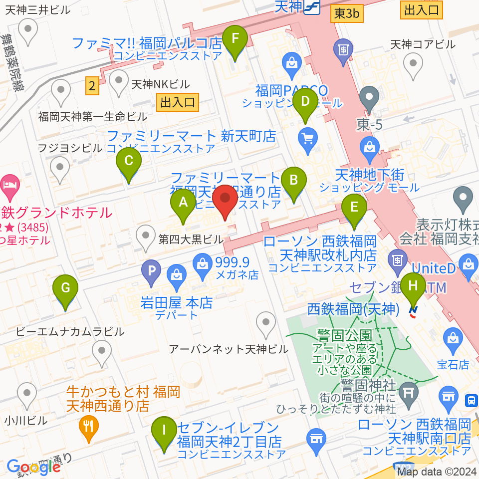 島村楽器 岩田屋福岡店周辺のコンビニエンスストア一覧地図