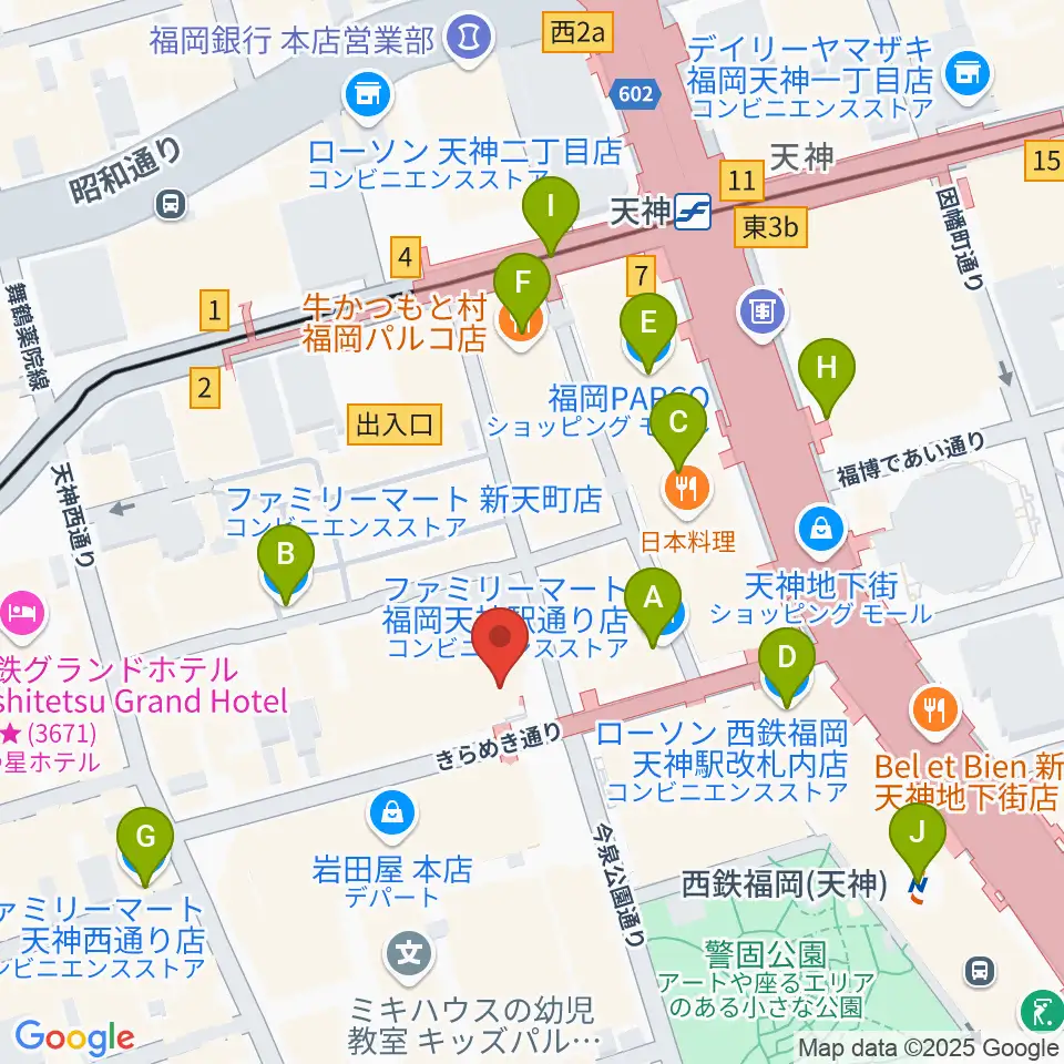 島村楽器 岩田屋福岡店周辺のコンビニエンスストア一覧地図