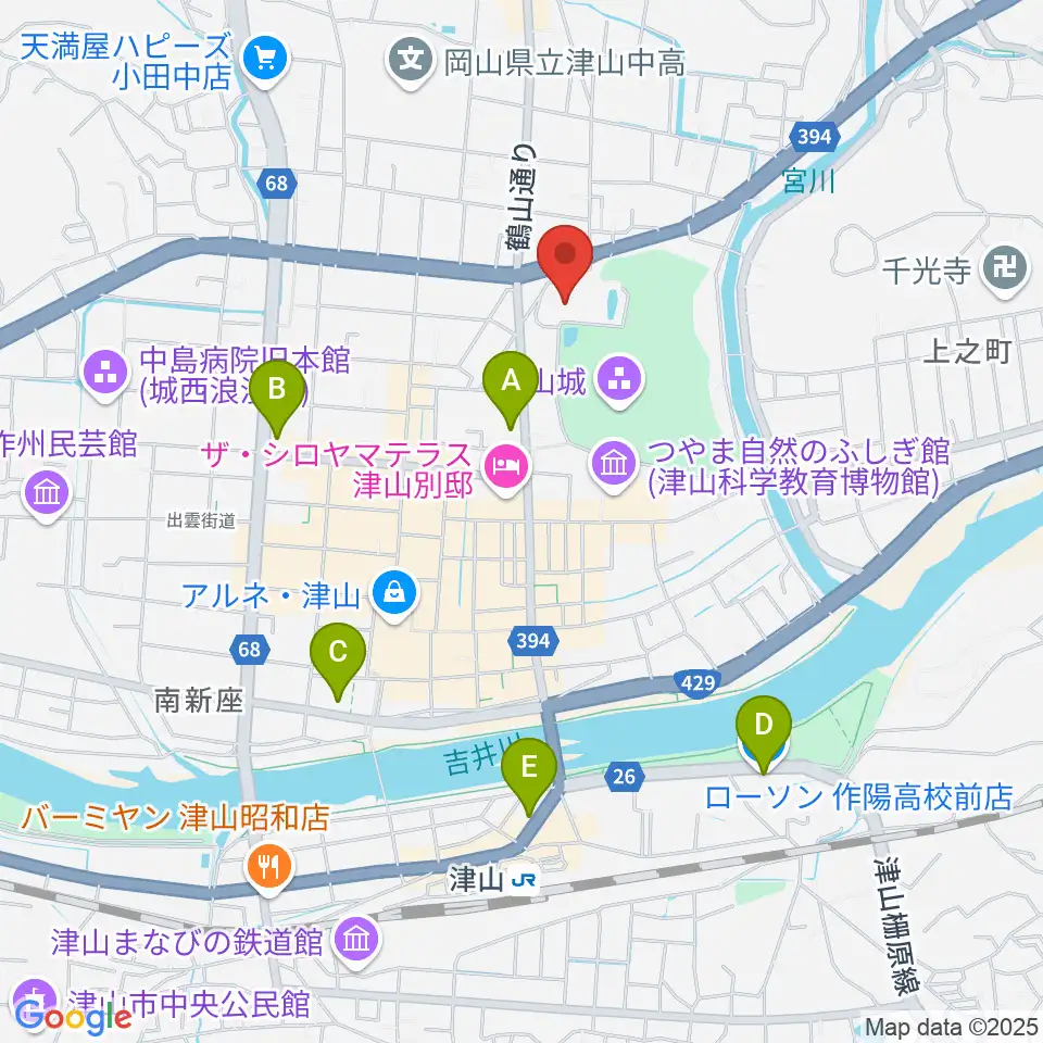 津山文化センター周辺のコンビニエンスストア一覧地図
