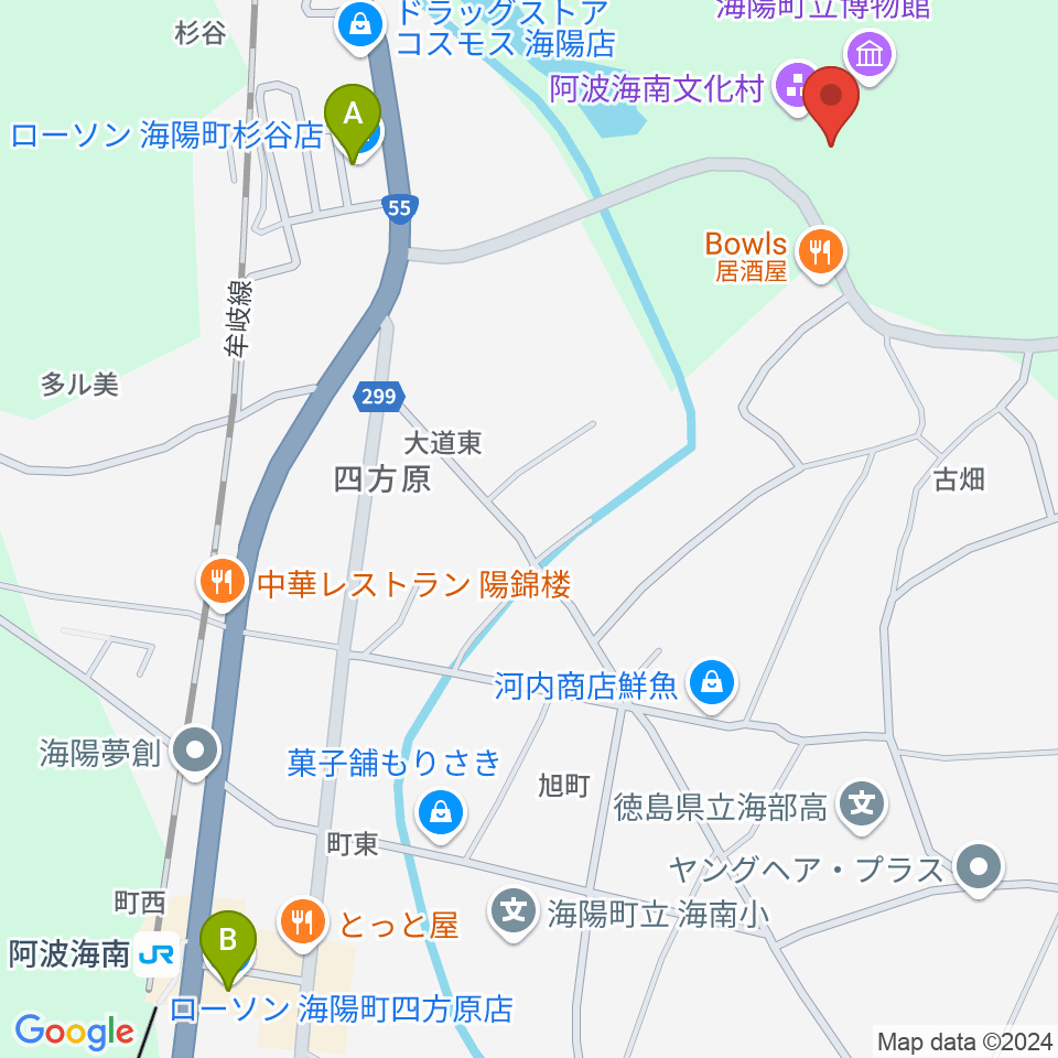 阿波海南文化村周辺のコンビニエンスストア一覧地図