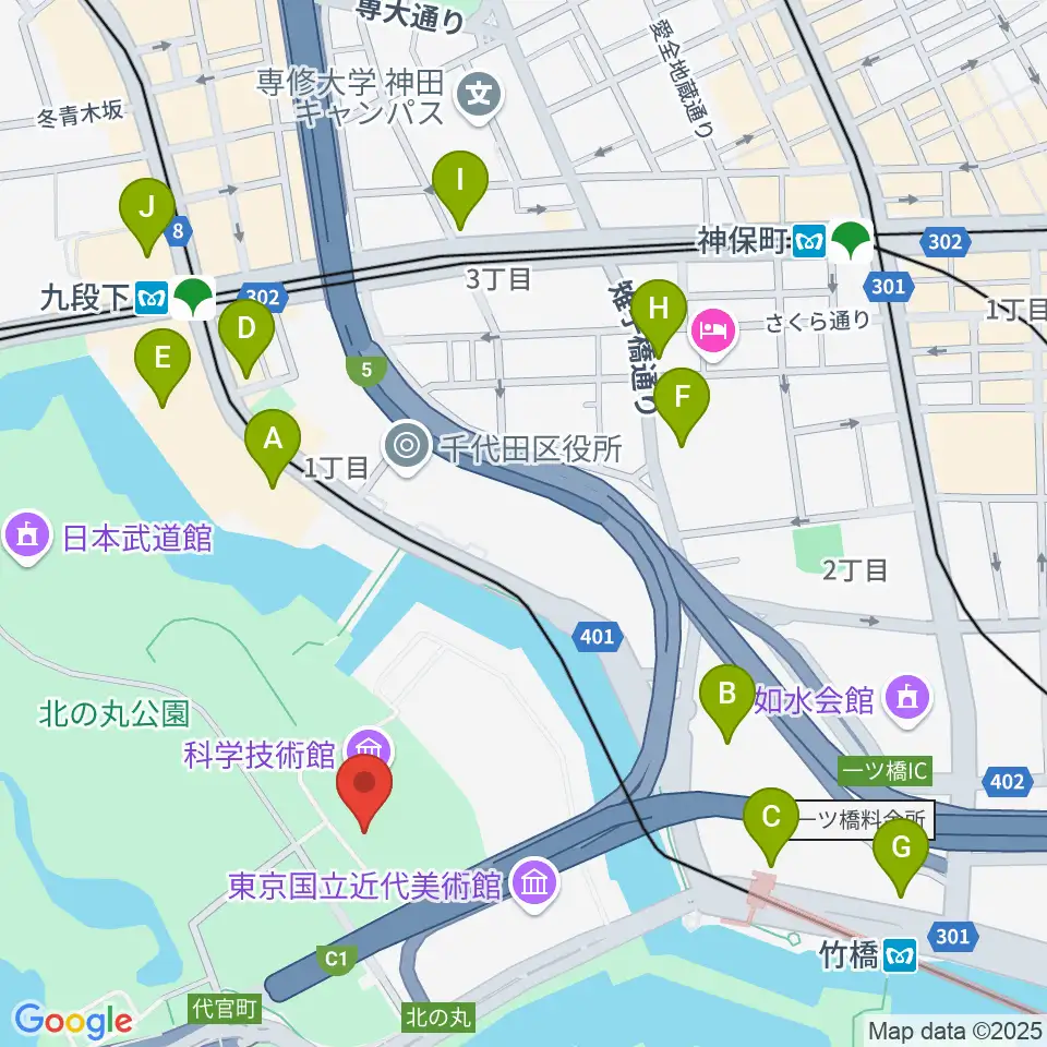 科学技術館周辺のコンビニエンスストア一覧地図