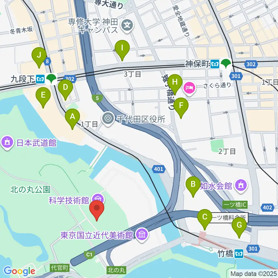 科学技術館周辺のコンビニエンスストア一覧地図