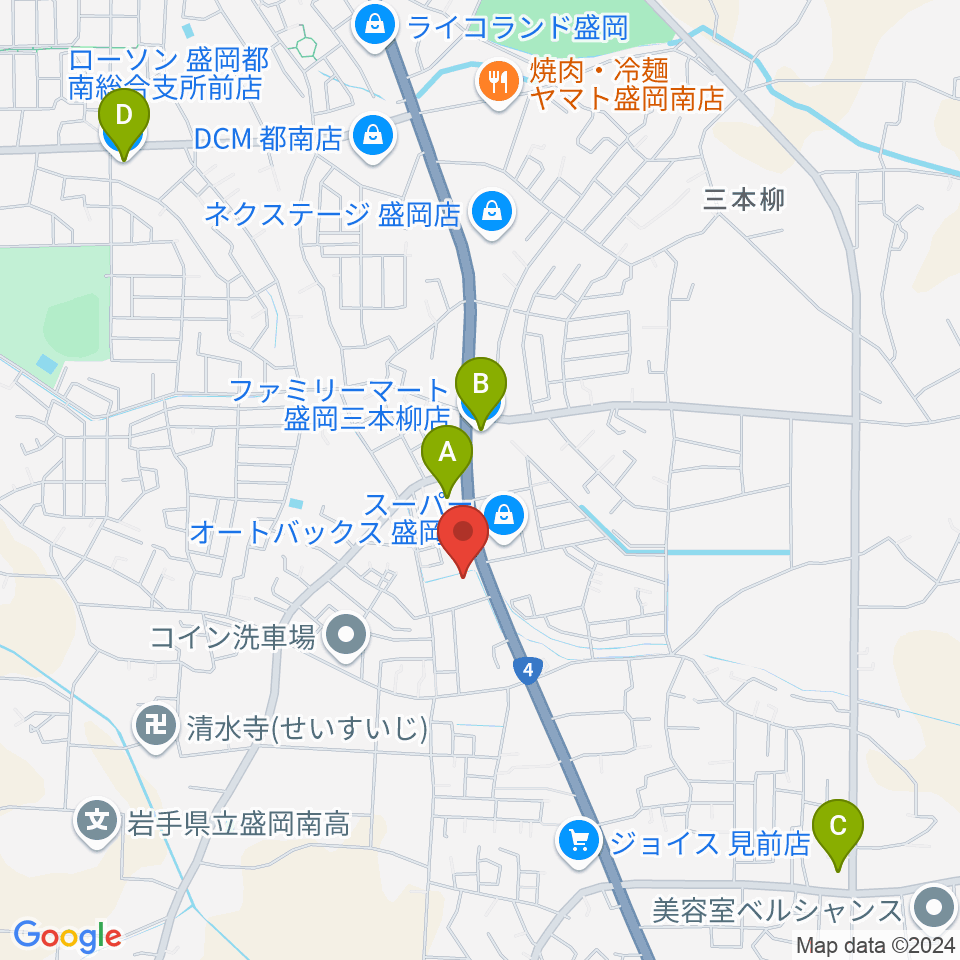 盛岡ノンクトンク周辺のコンビニエンスストア一覧地図