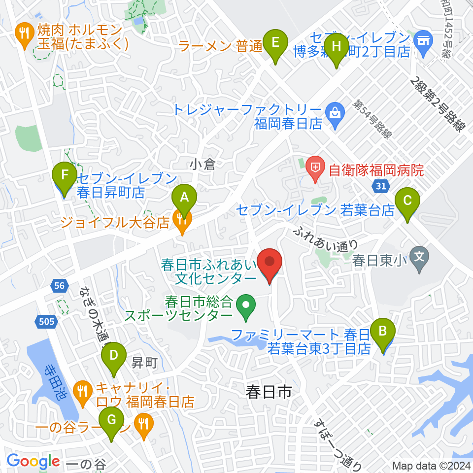 春日市ふれあい文化センター周辺のコンビニエンスストア一覧地図