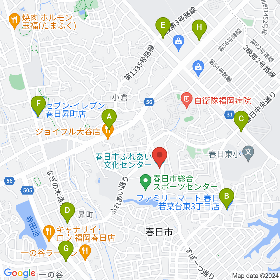 春日市ふれあい文化センター周辺のコンビニエンスストア一覧地図