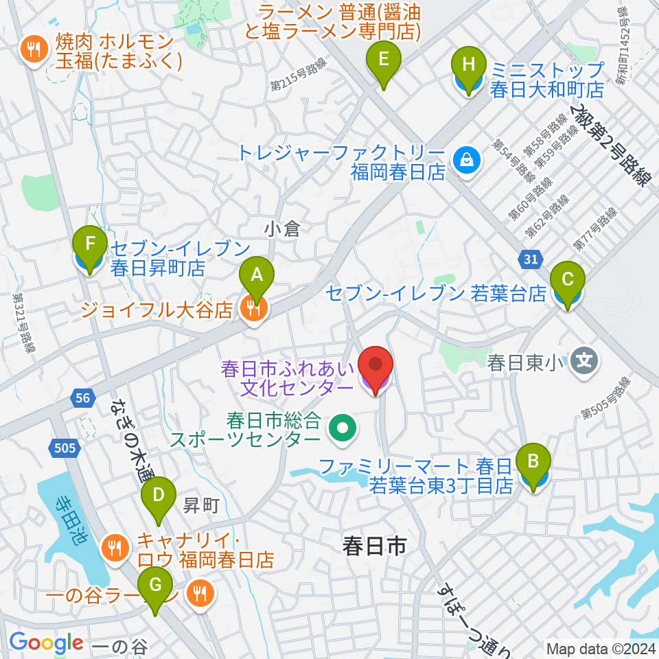 春日市ふれあい文化センター周辺のコンビニエンスストア一覧地図