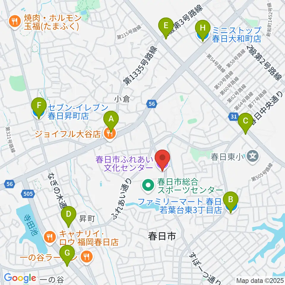 春日市ふれあい文化センター周辺のコンビニエンスストア一覧地図