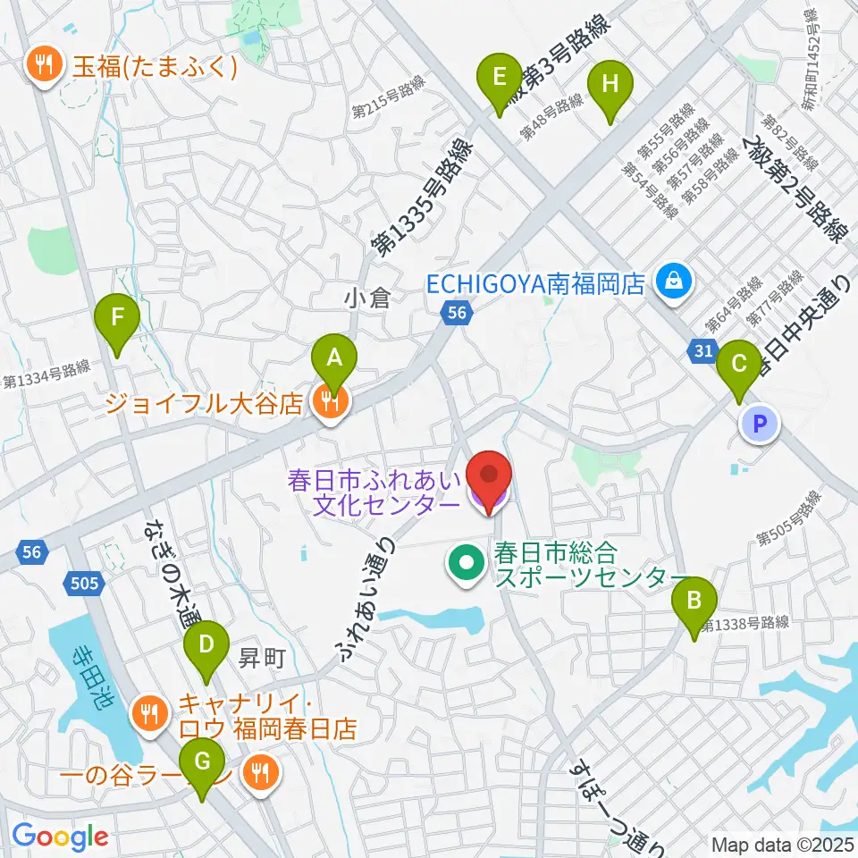 春日市ふれあい文化センター周辺のコンビニエンスストア一覧地図
