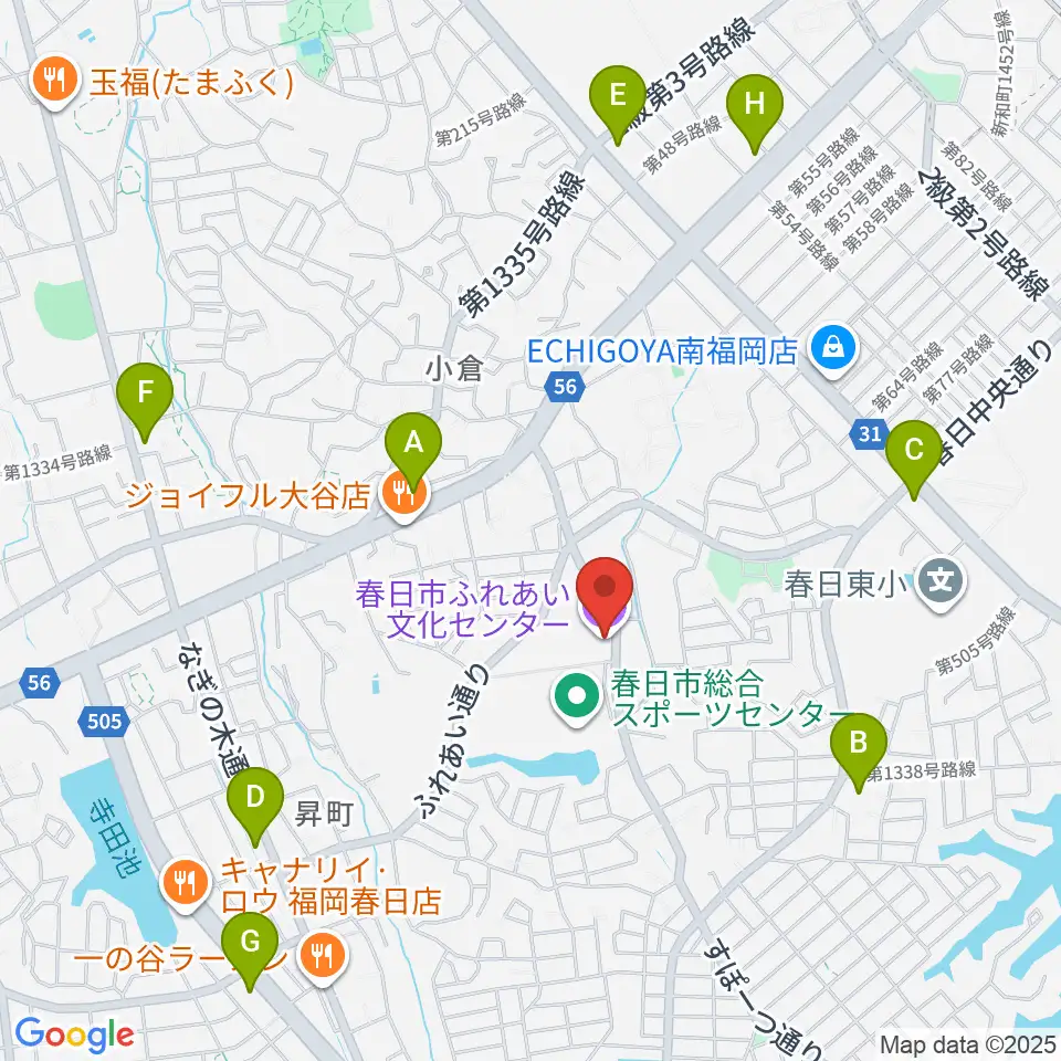 春日市ふれあい文化センター周辺のコンビニエンスストア一覧地図