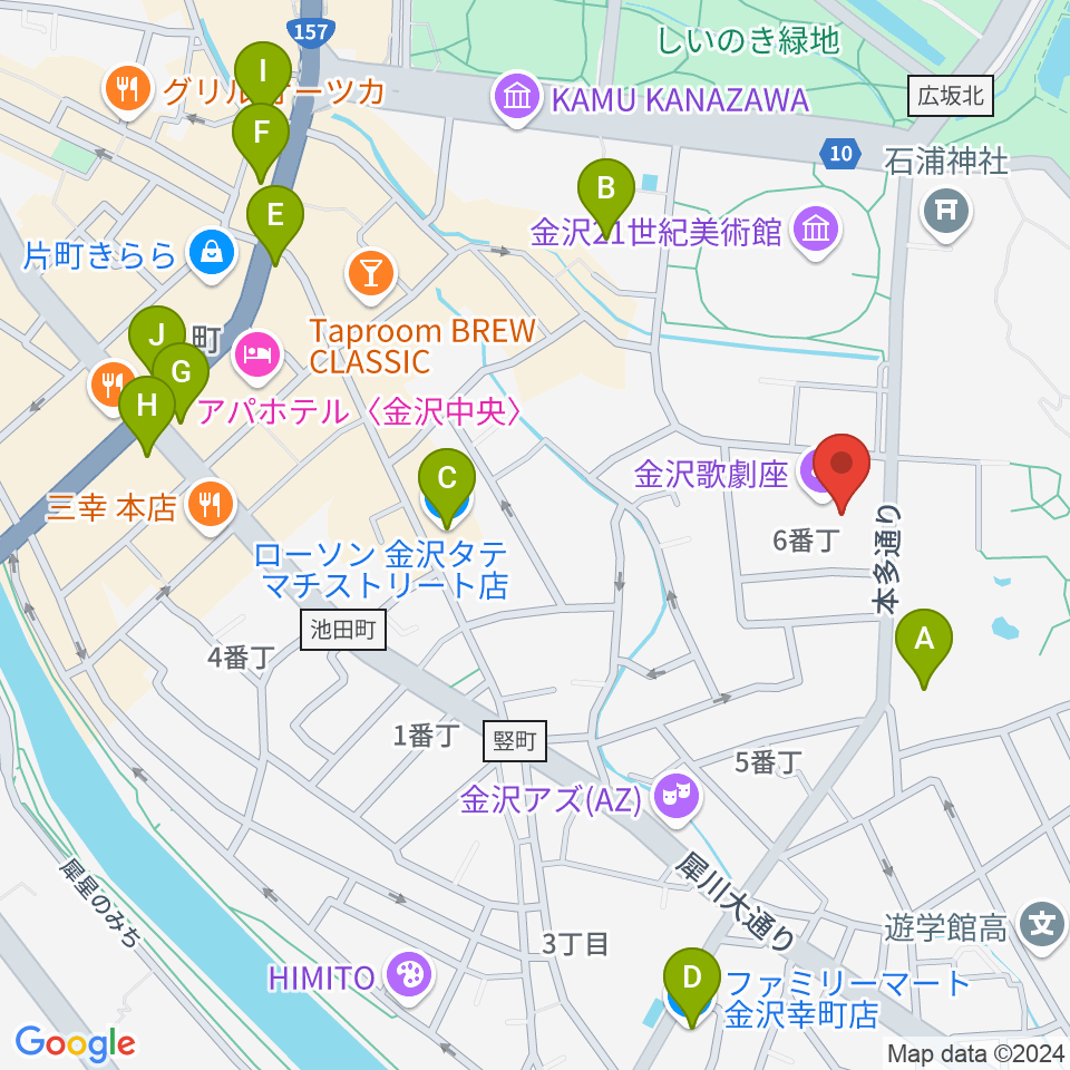 金沢歌劇座周辺のコンビニエンスストア一覧地図