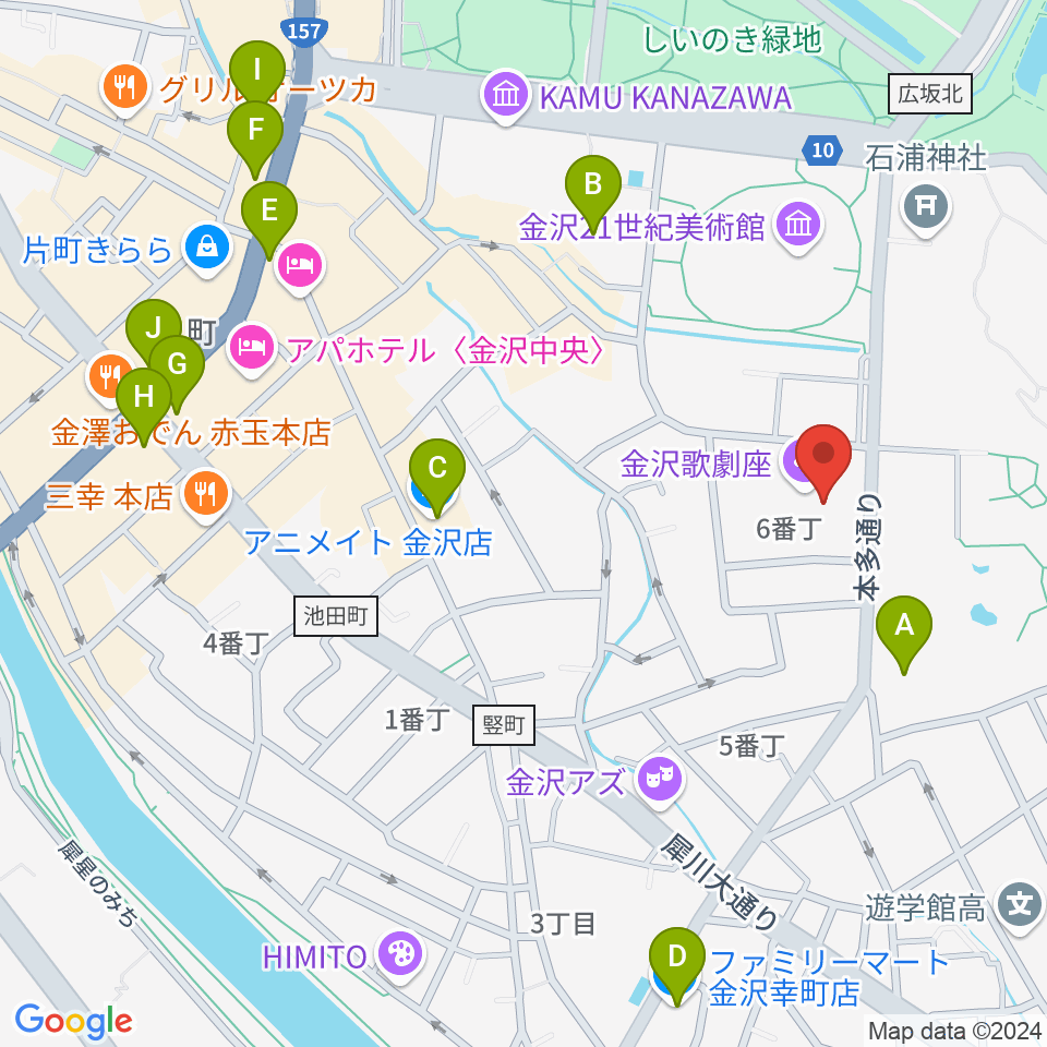 金沢歌劇座周辺のコンビニエンスストア一覧地図