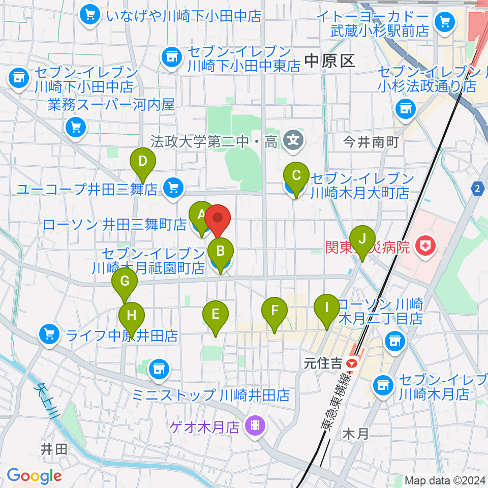 川崎市国際交流センター周辺のコンビニエンスストア一覧地図