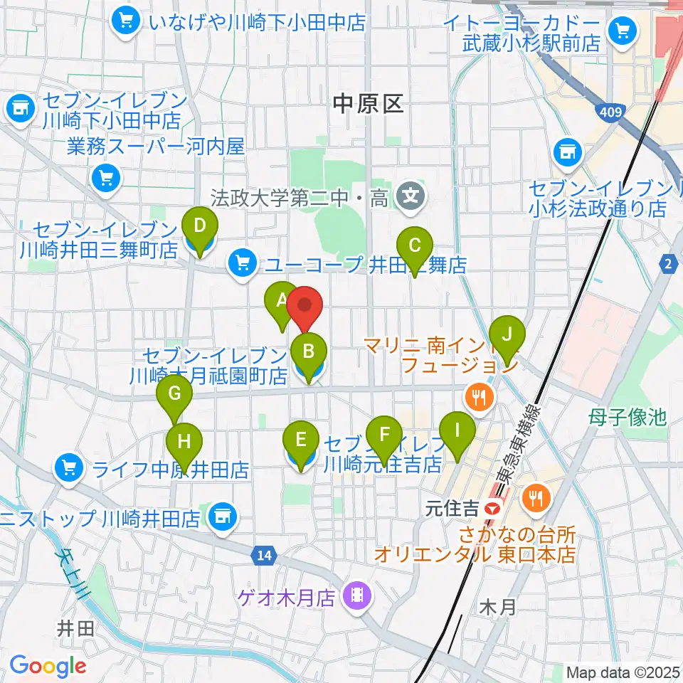 川崎市国際交流センター周辺のコンビニエンスストア一覧地図