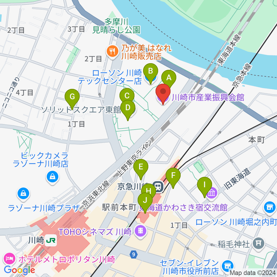 川崎市産業振興会館周辺のコンビニエンスストア一覧地図