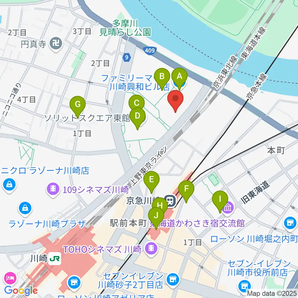 川崎市産業振興会館周辺のコンビニエンスストア一覧地図