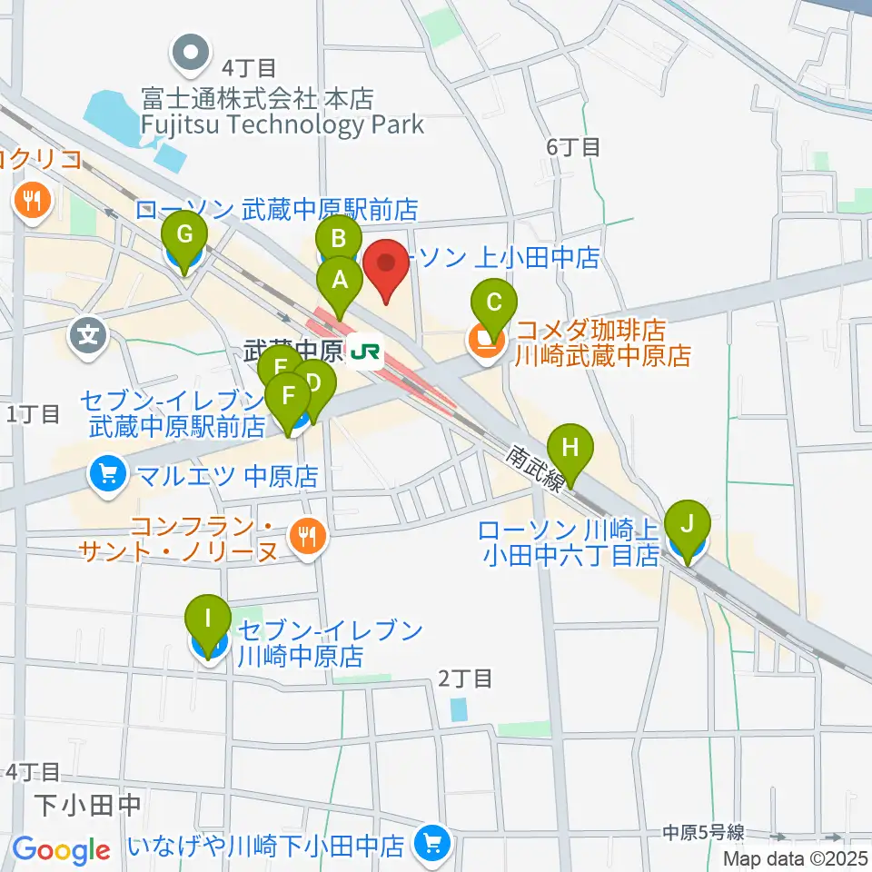 川崎市総合福祉センター エポックなかはら周辺のコンビニエンスストア一覧地図