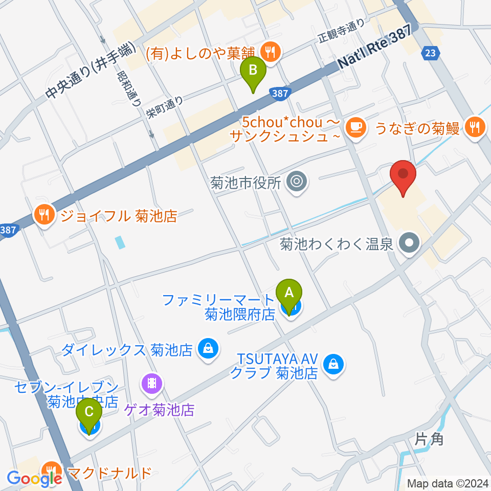 菊池市文化会館周辺のコンビニエンスストア一覧地図