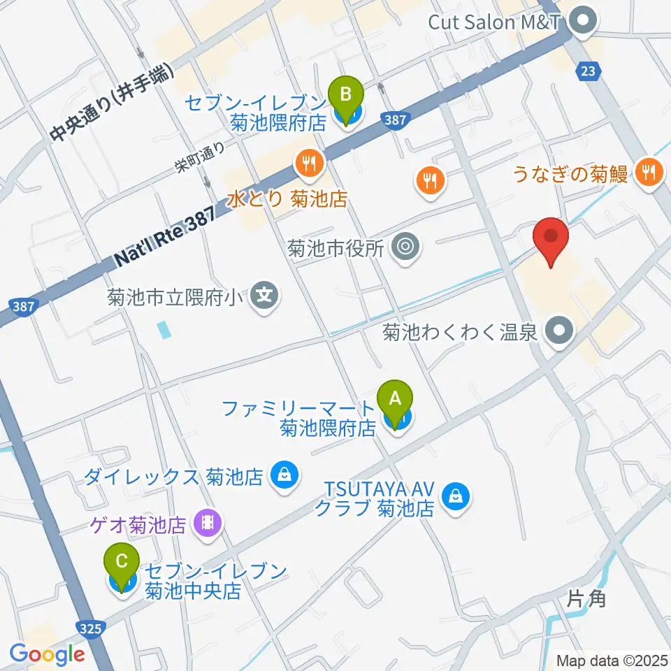 菊池市文化会館周辺のコンビニエンスストア一覧地図