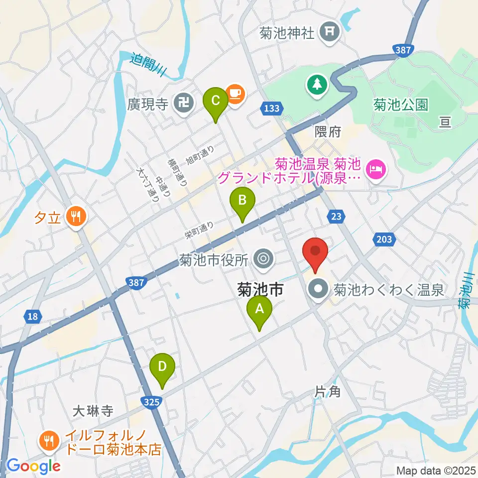 菊池市文化会館周辺のコンビニエンスストア一覧地図